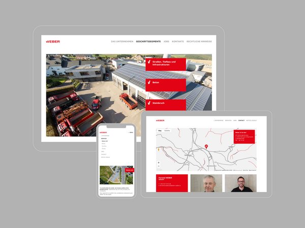 Devices showcasing the corporate identity application of Beton Weber on its website website