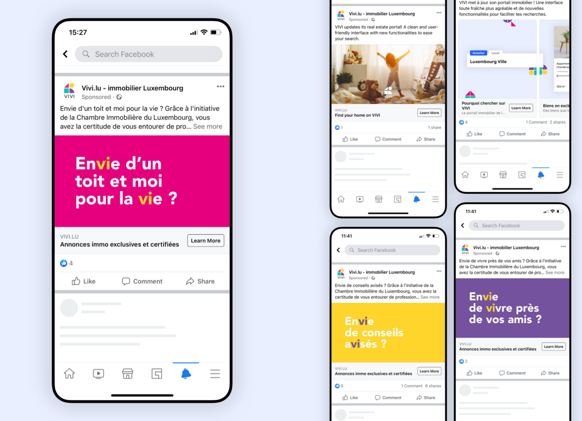 Screenshots of digital marketing Facebook and Instagram ads