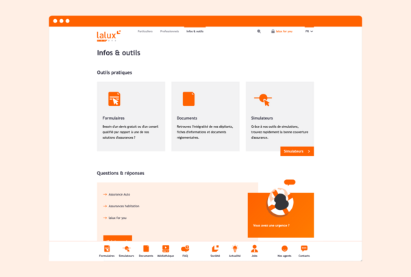 Information & help screen of the Lalux website design
