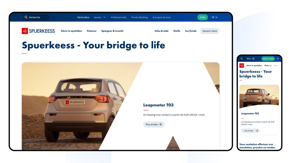 Spuerkeess' homepage designed following the new corporate identity