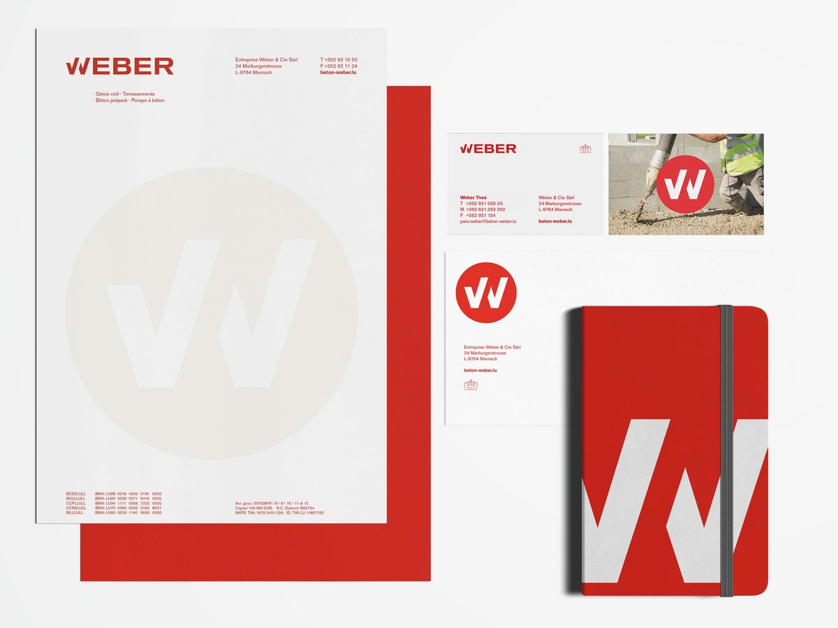 Stationery with the corporate identity of Beton Weber