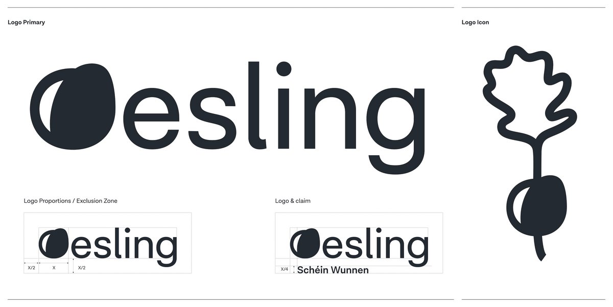 The Oesling Logo with an oak seed from the brand identity guidelines
