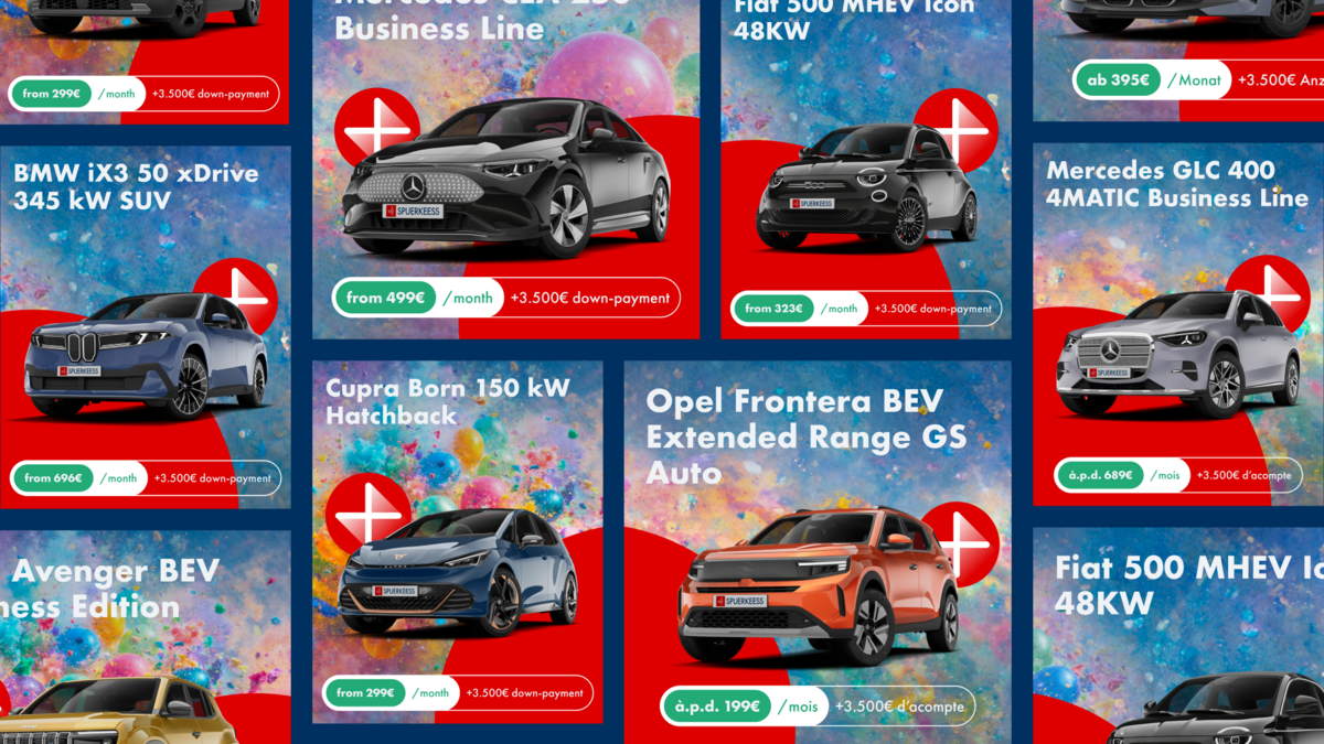 A mosaic style compilation of various Lease Plus advert formats.