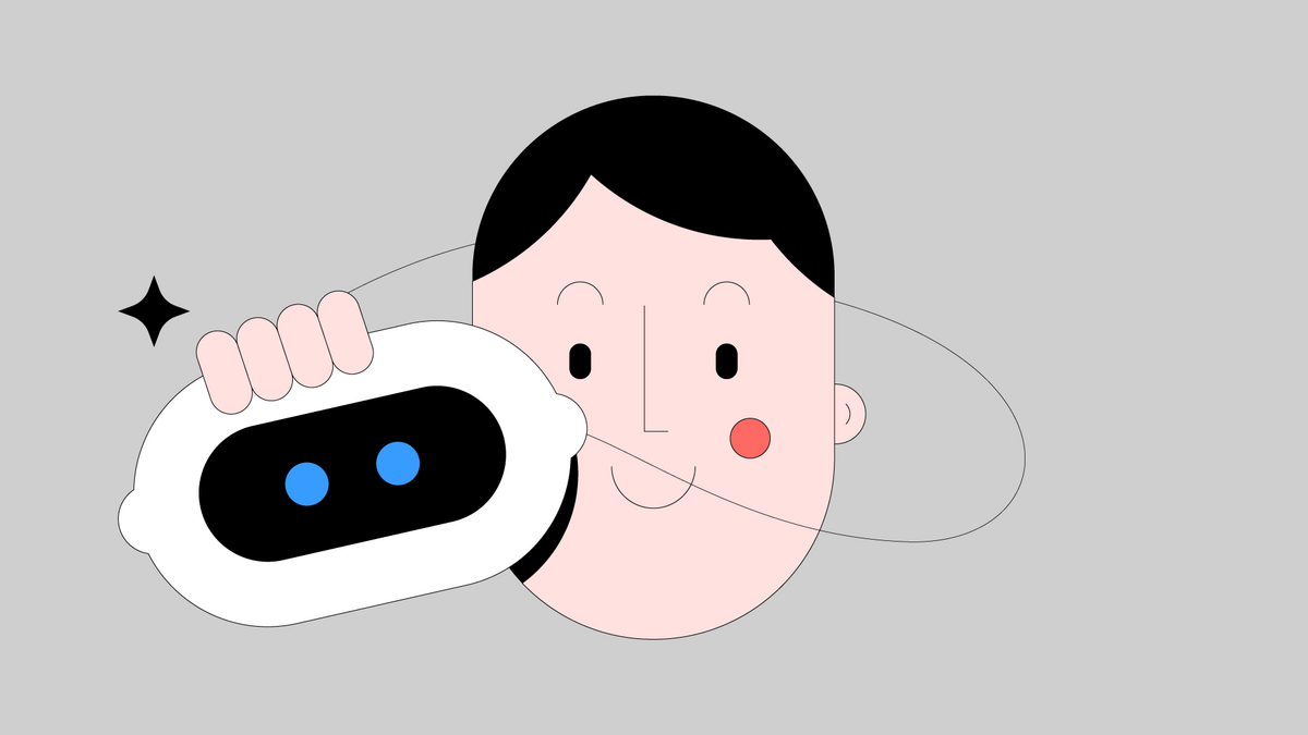 A human appearing from behind a mask resembling the face of a robot.